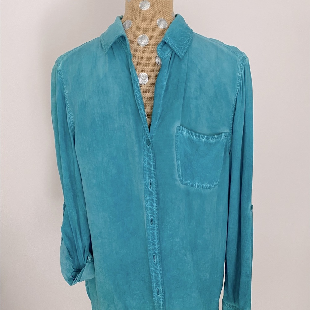 Velvet Heart,Shirt, long sleeve, buttons, Turquoise Blue, M, 100% Rayon new w/t